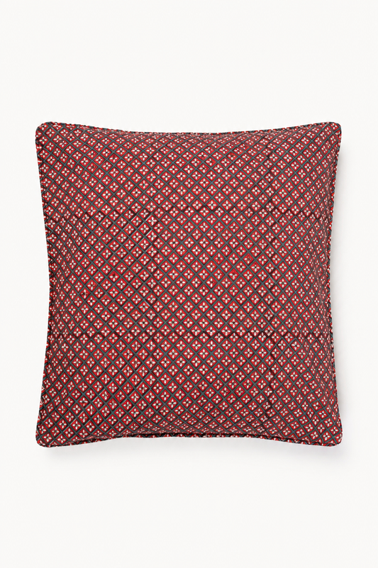Holly & Berry Holiday Crimson Piped Blockprint Pillow Cover