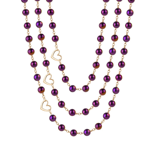 Violet Purple Hematite 3-Layer Necklace | Magnetic Clasp