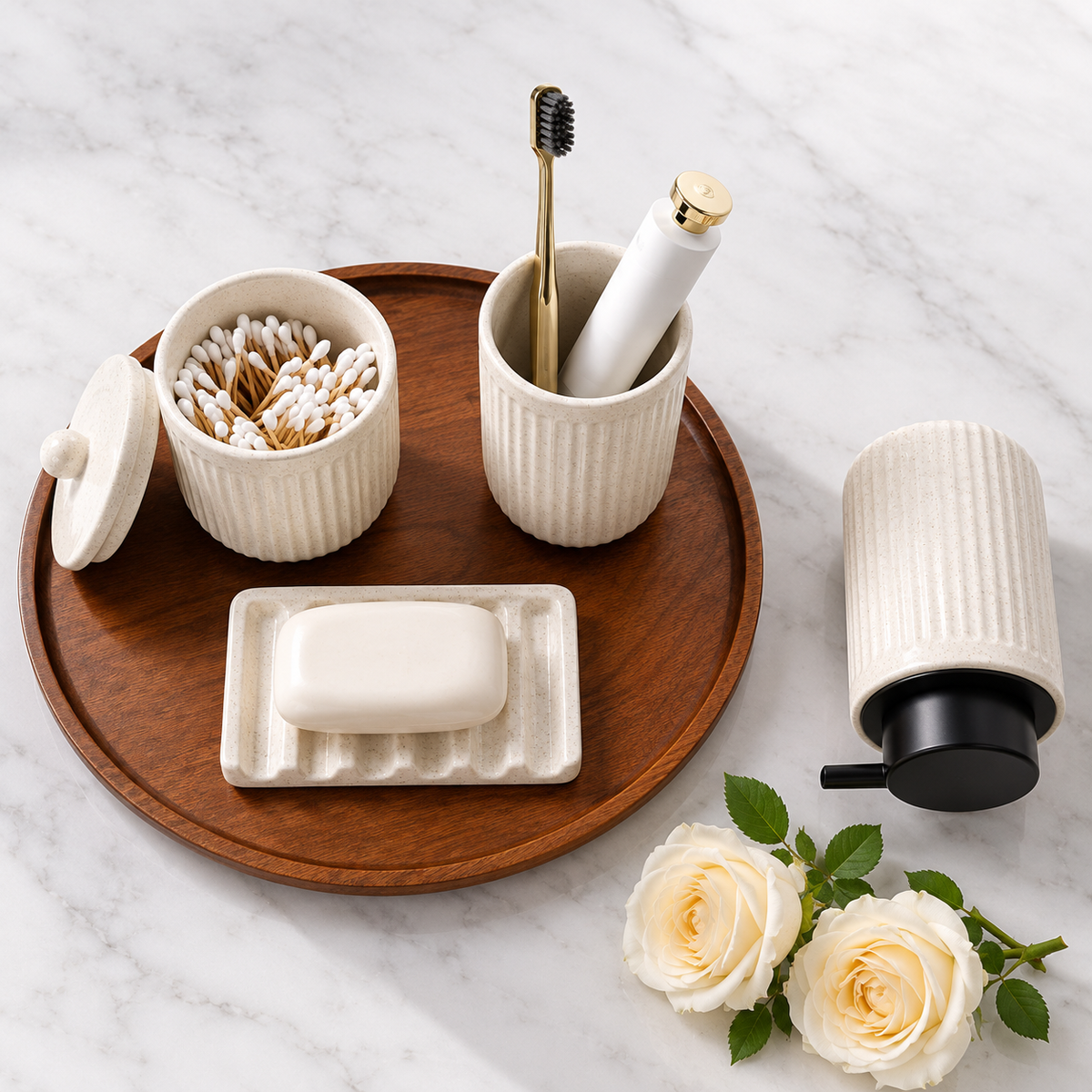 BosilunLife Pockmark Foaming Bathroom Set Recycled Eco-Clay