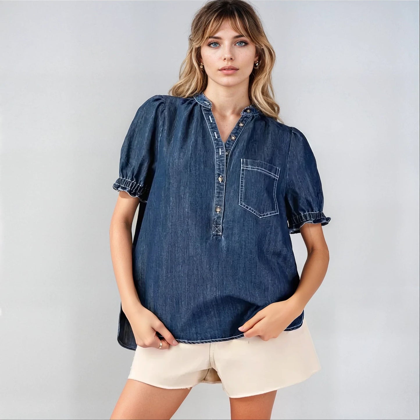 Mineral Washed Denim Top