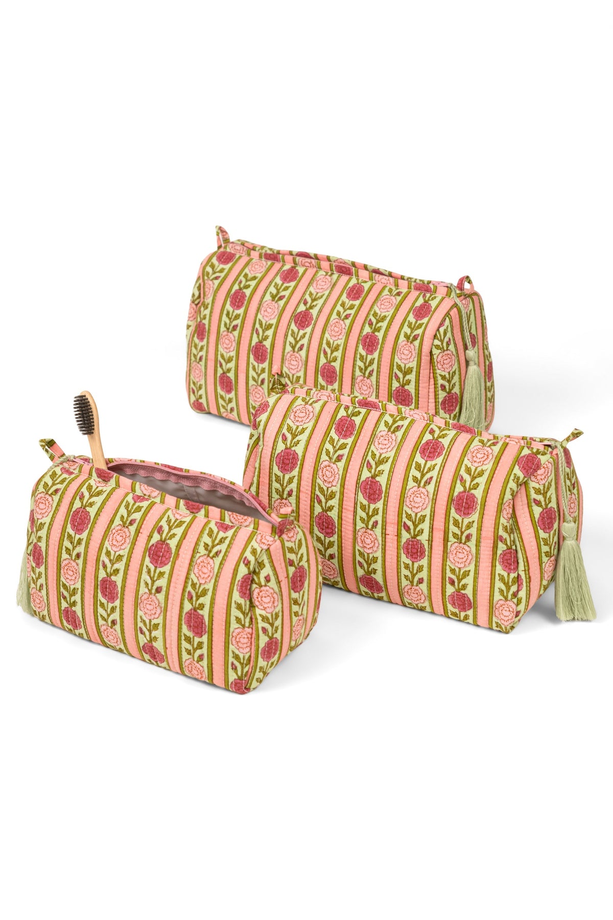 Vintage Floral Stripes Makeup Bag