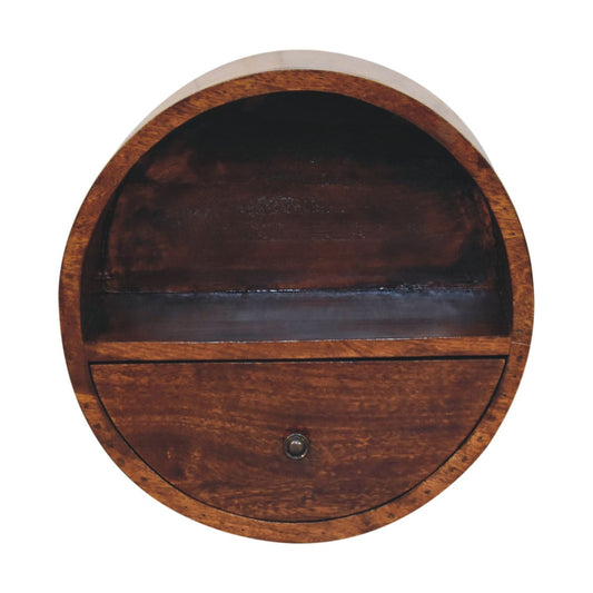 Solid Wood Floating Circle Chestnut Bedside Table