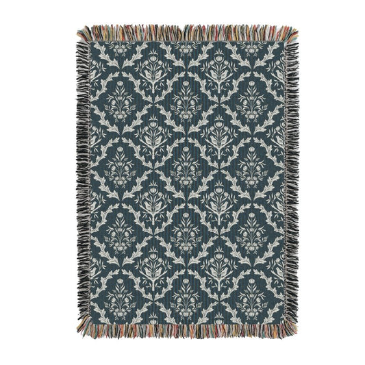 Teal Floral Botanical Jacquard Woven Throw