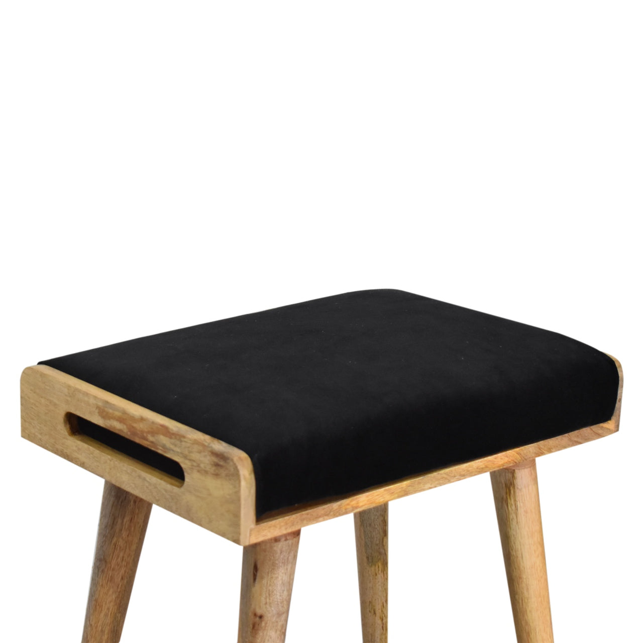 Black Upholstered Velvet Tray Style Footstool, Light Brown