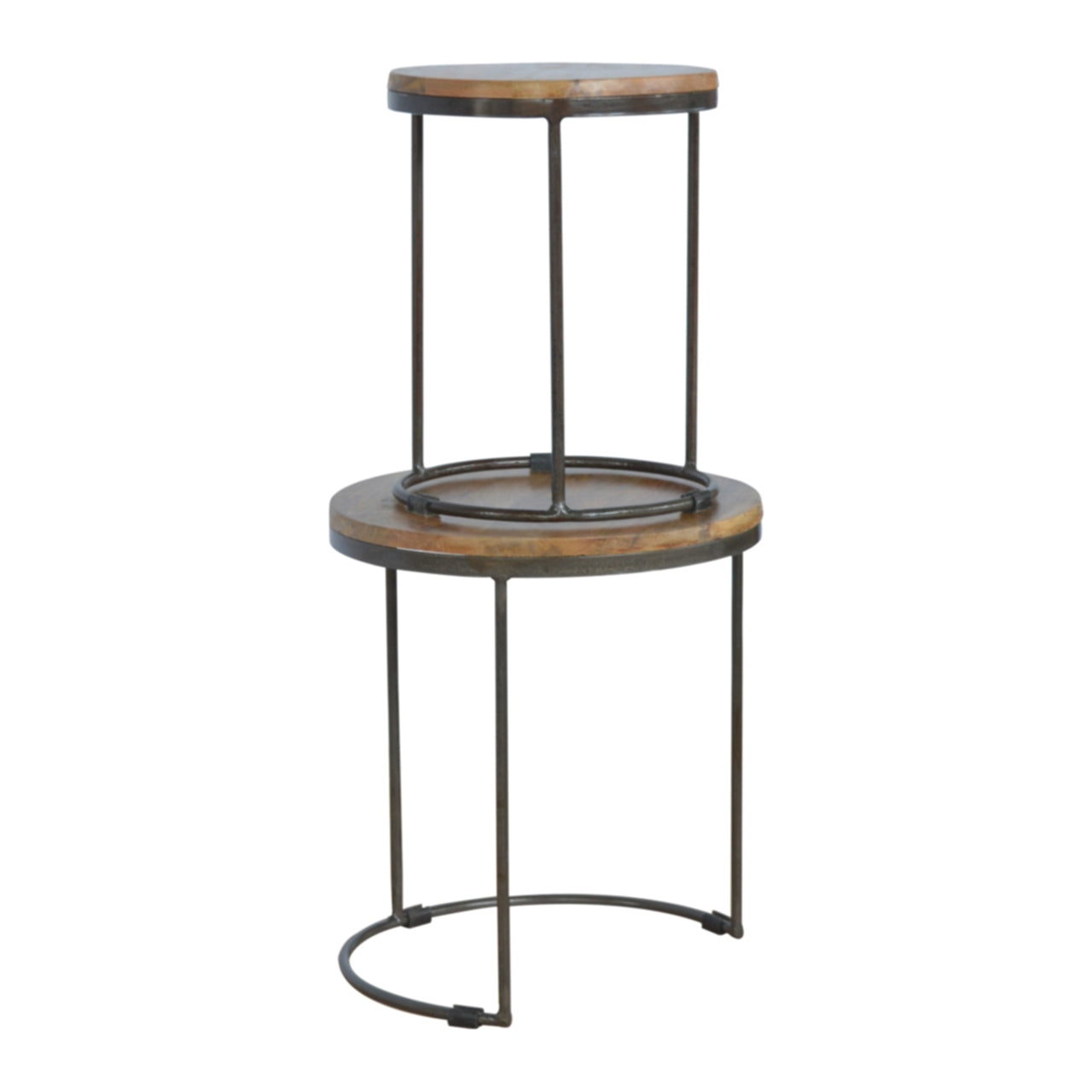 S/2 Solid Wood Round Stool with Iron Base