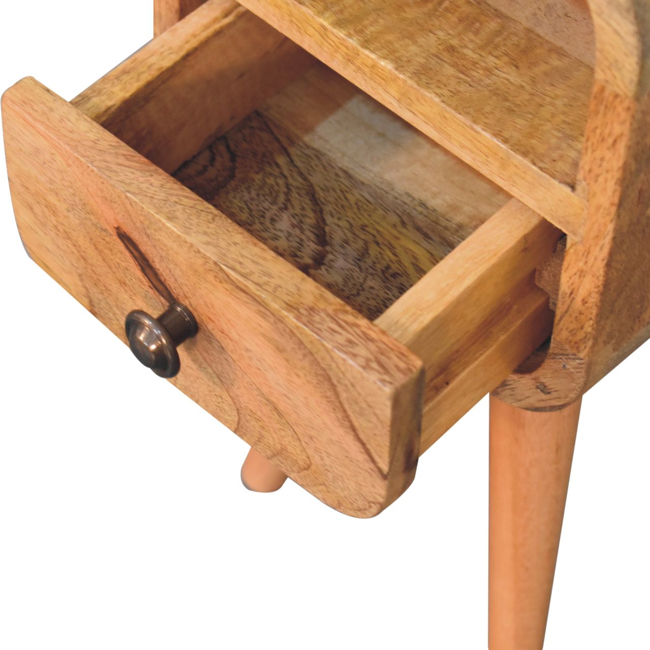 Solid Wood Extra Mini Oak-ish Curve Open Slot Nightstand