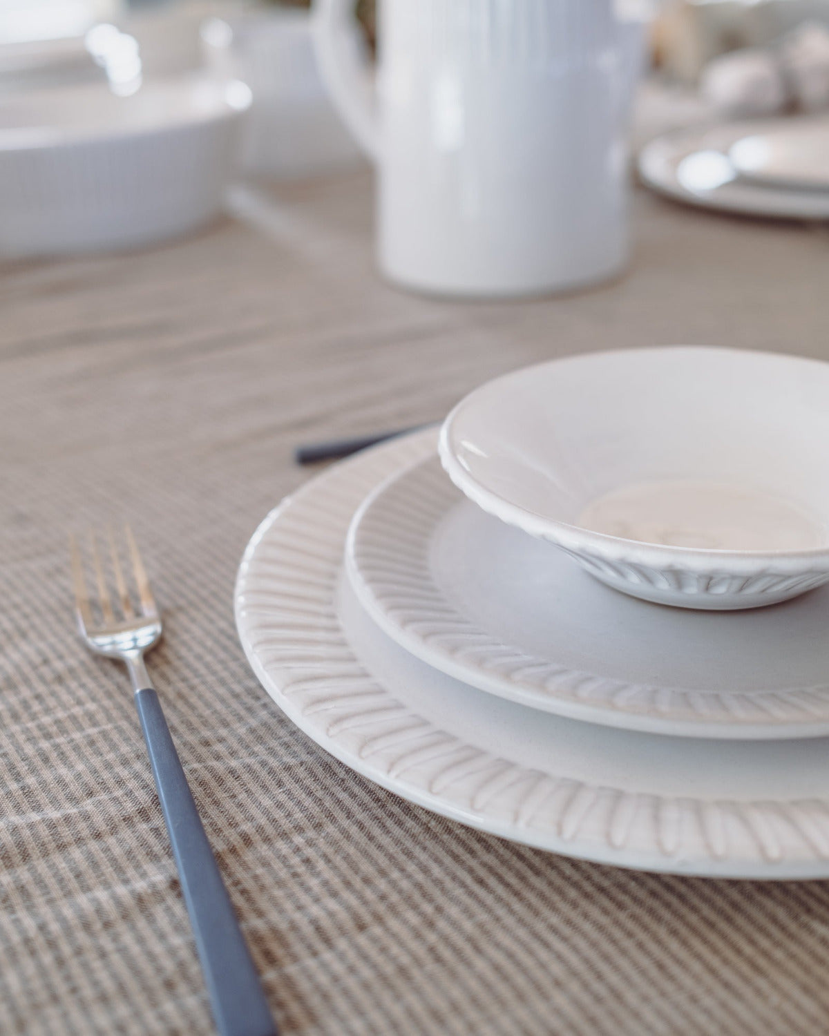 Milk White Lines Coupelle - Set of 4