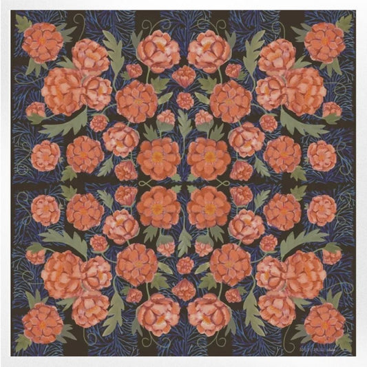100% Silk Scarf: Guadalupe - Dark Floral Pattern