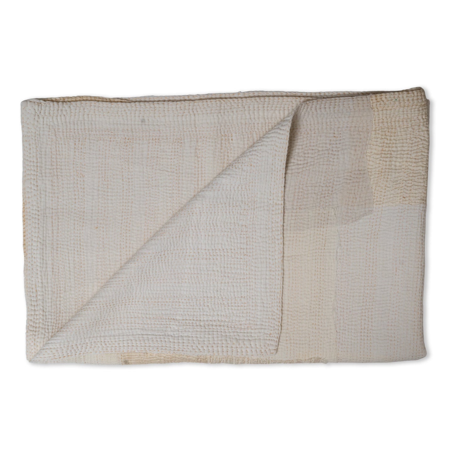 Mosaic Fray Patch  Vintage Kantha Throw-Cauliflower