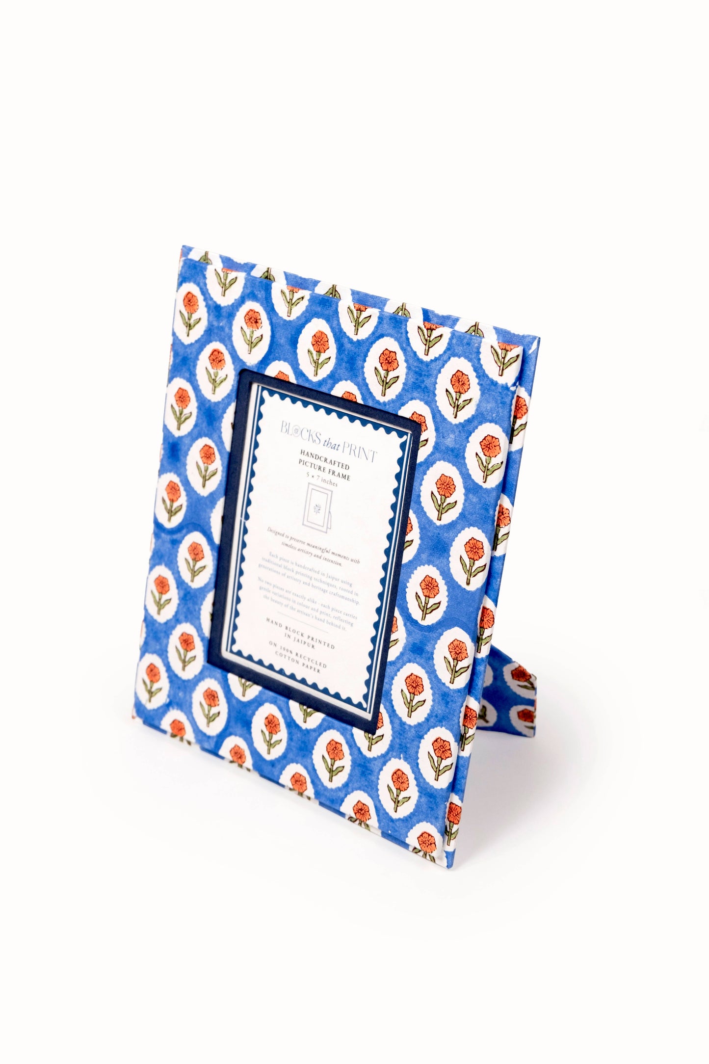 Large Block Print Photo Frame (5 x 7) - Cobalt Marigold