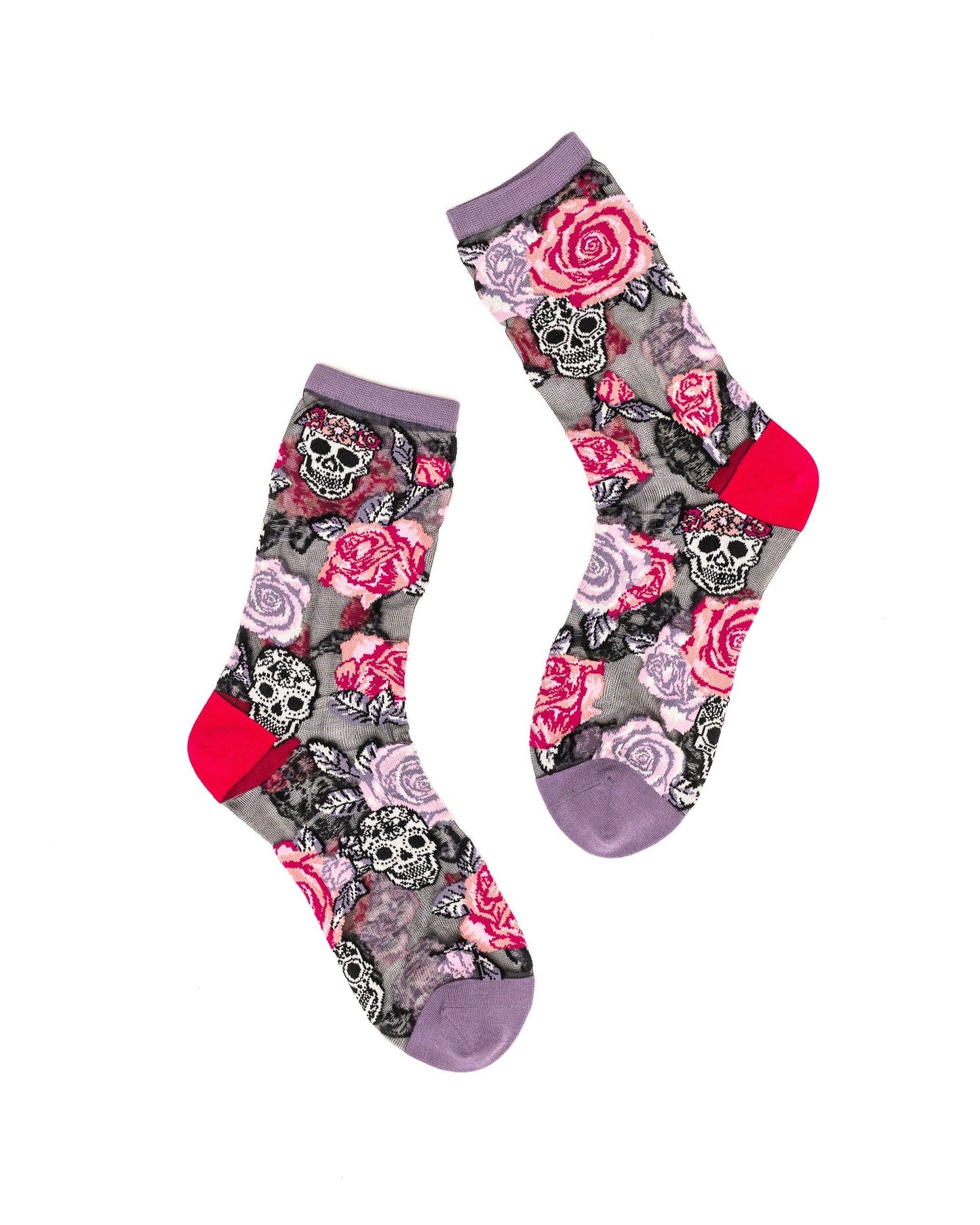 Skulls & Roses Black Sheer Crew Sock