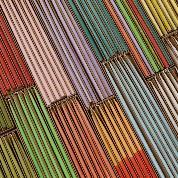Thin Taper Candles - Two-Tone in Guardsman Red and Pearl