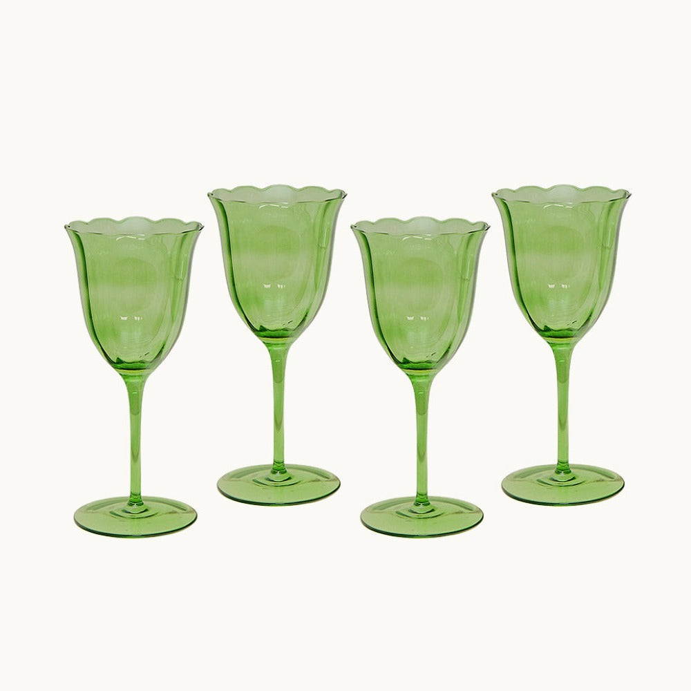 S/4 Lily Green Handblown Water Glasses