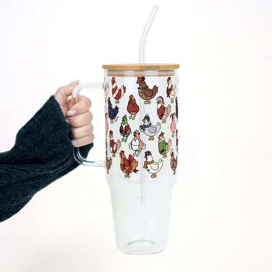 Festive Flock Christmas Tumbler with Handle Lid & Straw