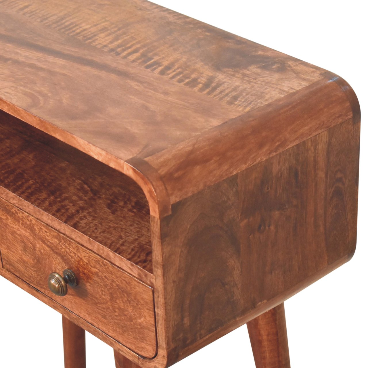 Solid Wood Mini Curved Honey Caramel Console Table