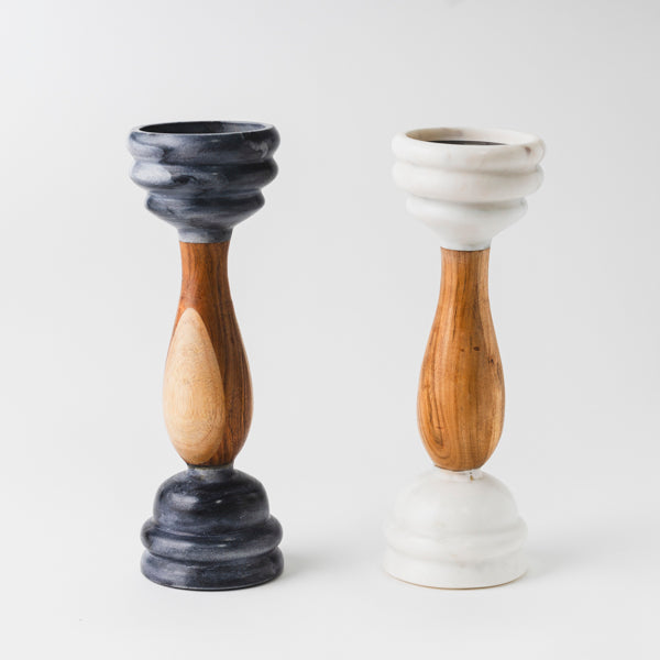 Signature Marble & Wood Pillar Candleholder