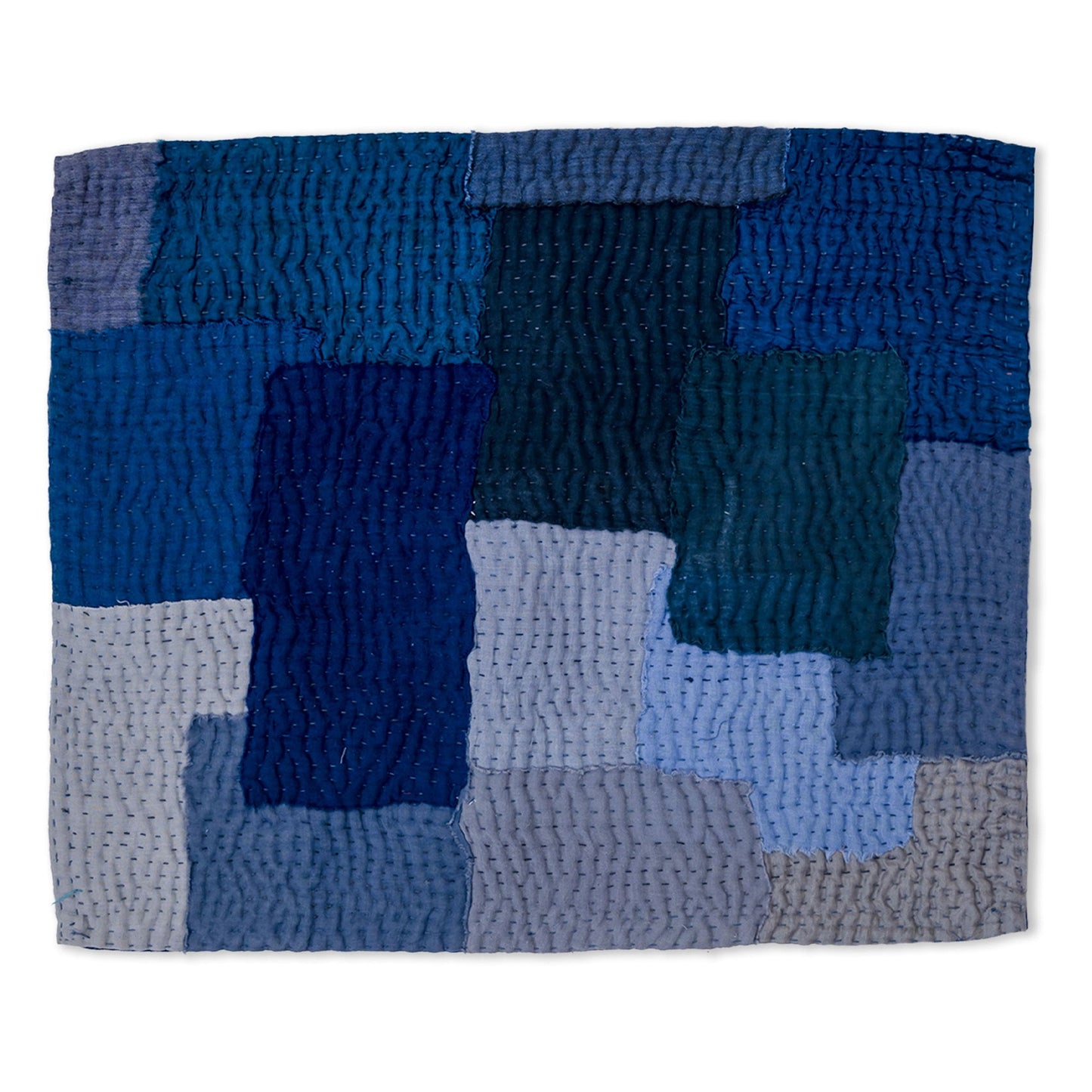 S/2 Landscape Fray Patch Vintage Kantha Placemat - Navy