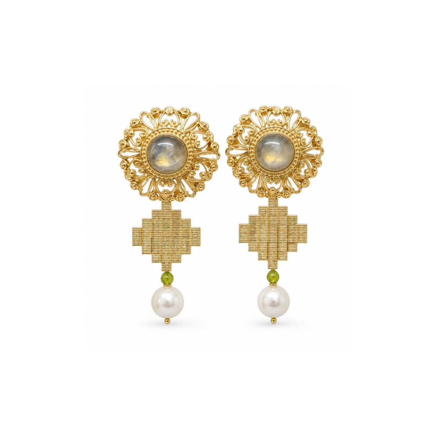 Linaria Labradorite & Swarovski Pearl Earrings