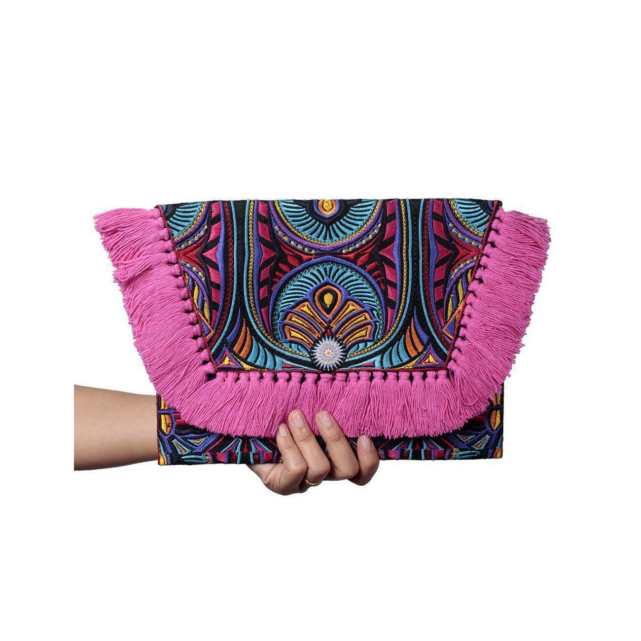 Embroidered Multi Tassel Envelope Clutch Bag - Thailand