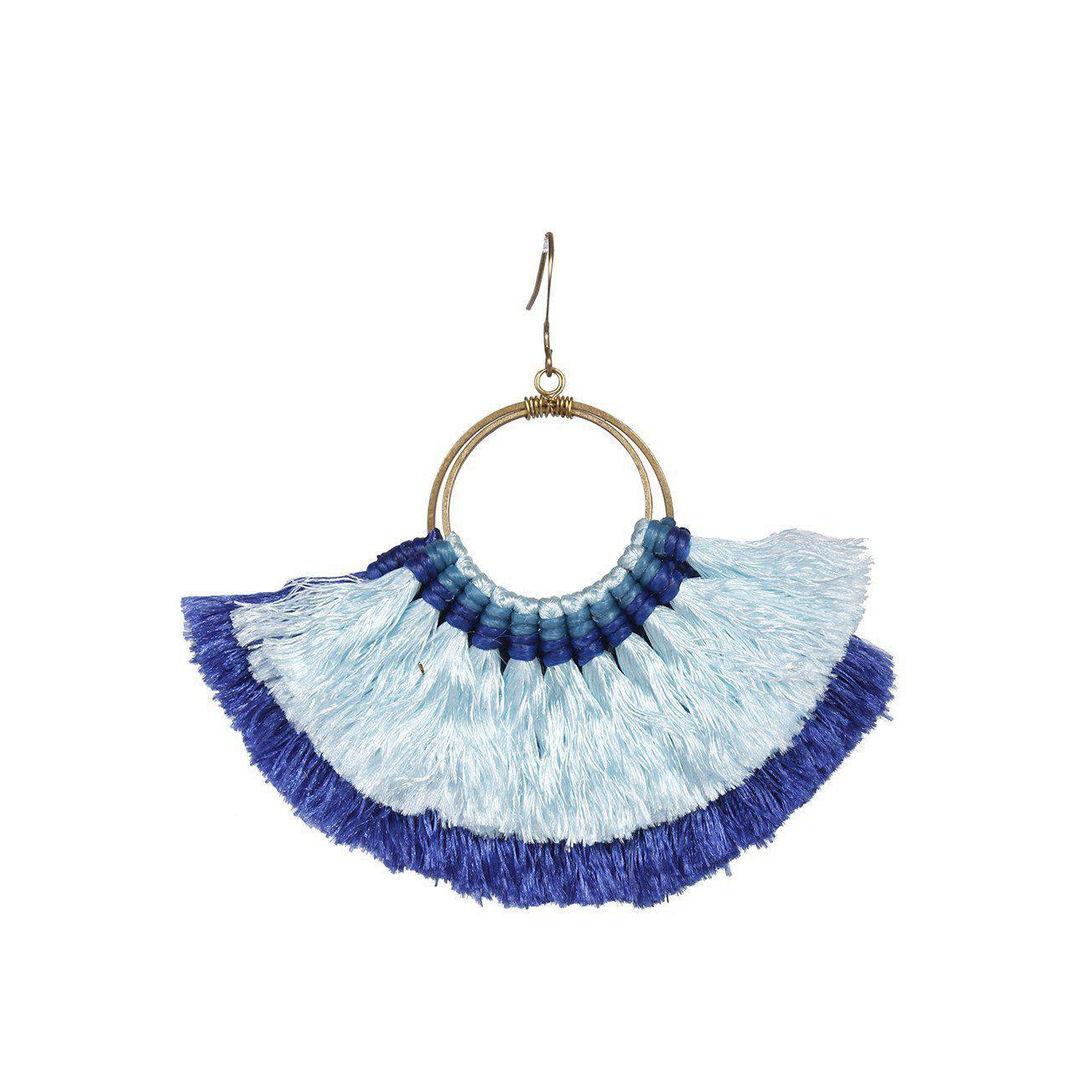 Double Fan Tassel Boho Earrings - Thailand
