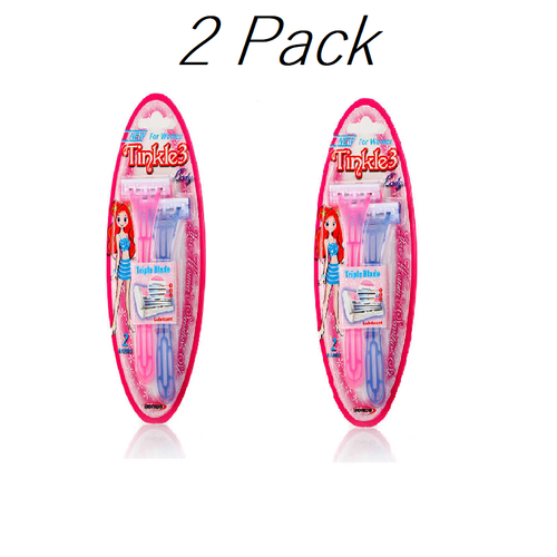 Dorco Tinkle3 Women Body Razors- 2 Razors Per Pack, 2 Packs, Triple Blade, New