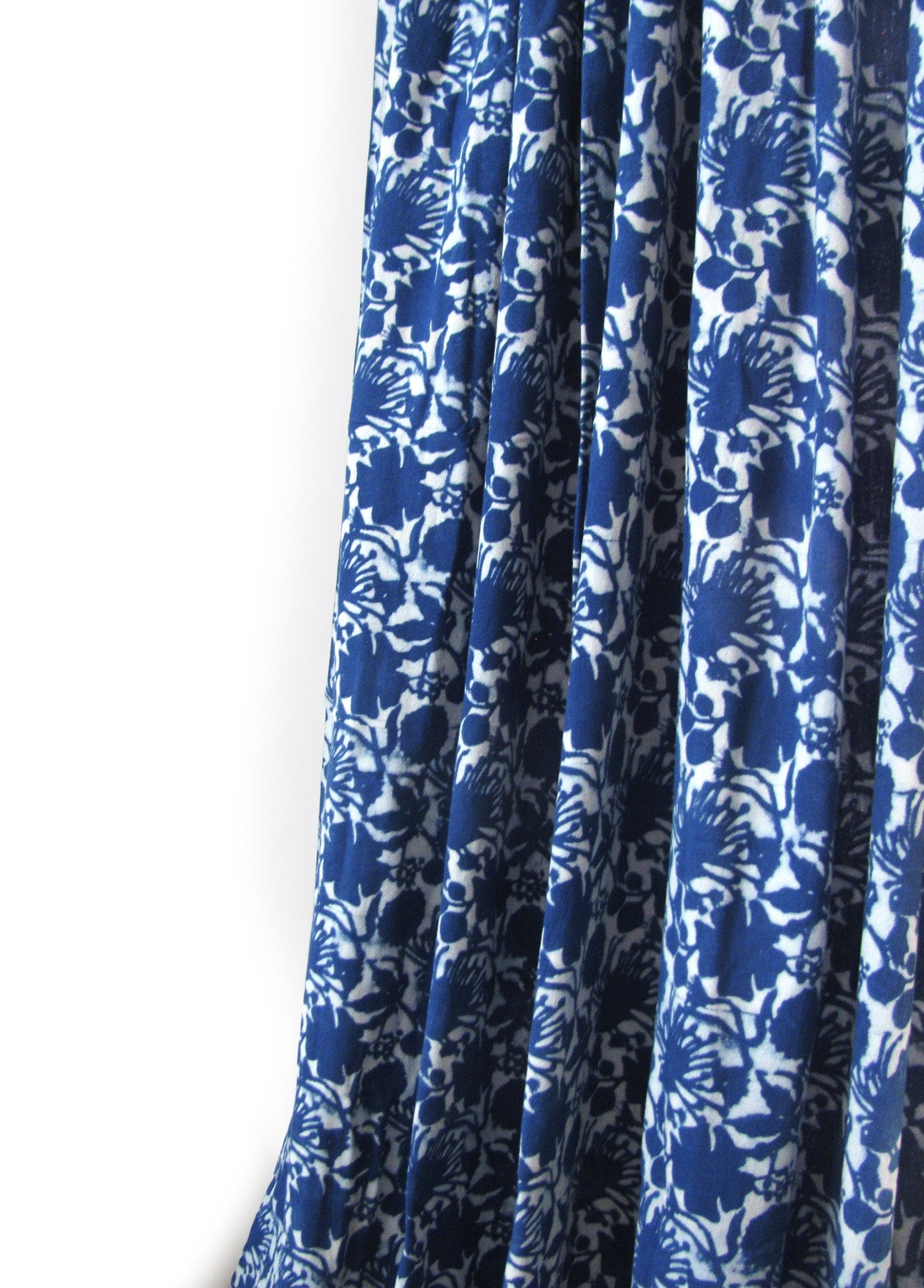 Boho Window Curtain - Blue Flowers Cotton Panel