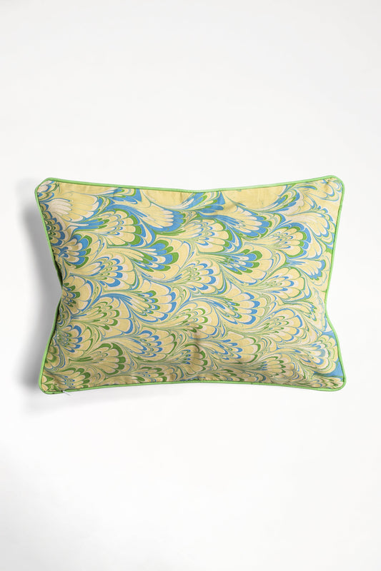 Seaglass Peacock Hand-Marbled Pillow, 14x20