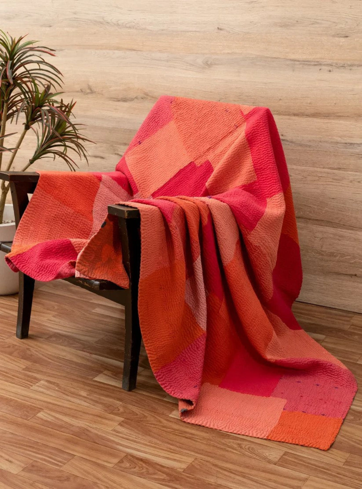 Mosaic Fray Patch Vintage Kantha Throw - Carrots