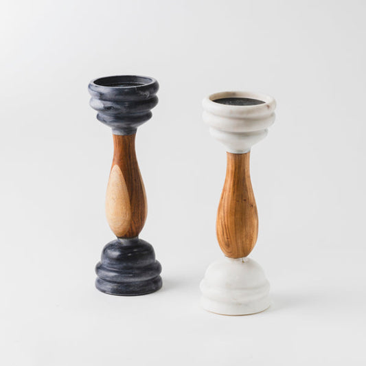 Signature Marble & Wood Pillar Candleholder