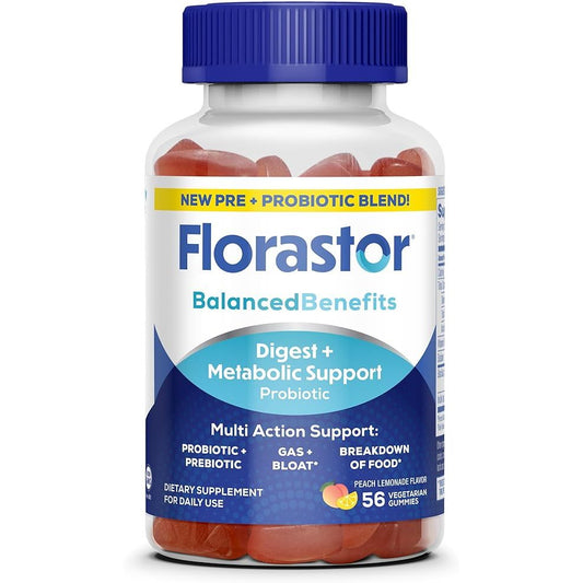 FLORASTOR DIGESTIVE AND METABOLIC SUPPORT PROBIOTIC BLEND GUMMIES PEACH LEMONADE -- 56 VEGETARIAN GUMMIES