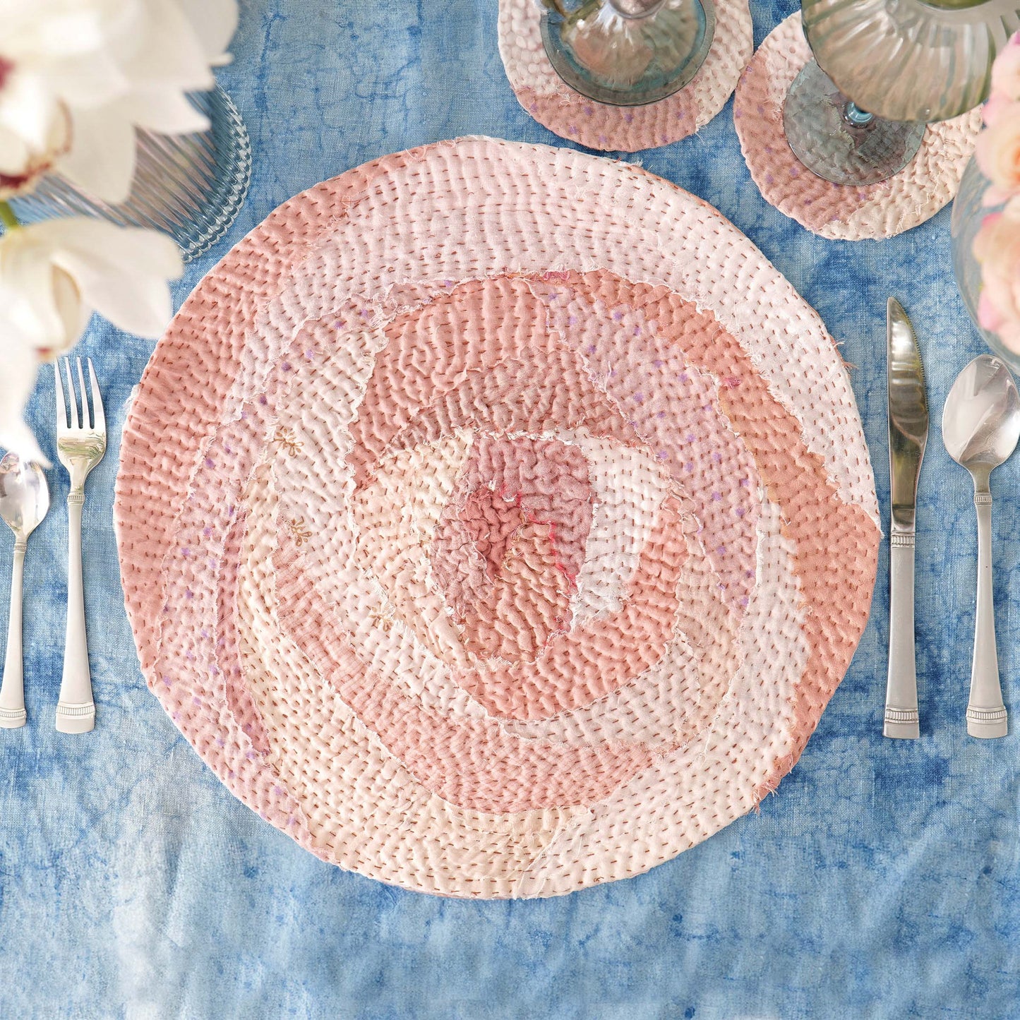 S/2 Ash Rose Fray Patch Kantha Placemat