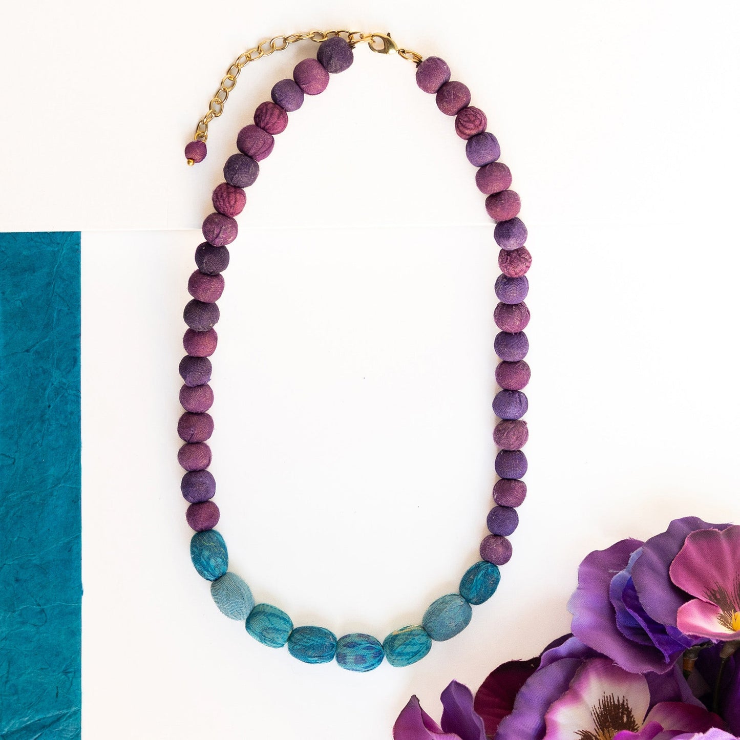 Kantha Couplet Necklace | Plum/Turquoise