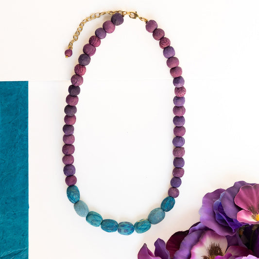 Kantha Couplet Necklace | Plum/Turquoise