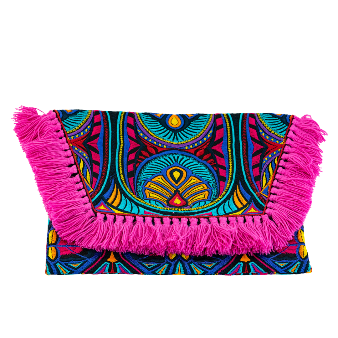 Embroidered Multi Tassel Envelope Clutch Bag - Thailand