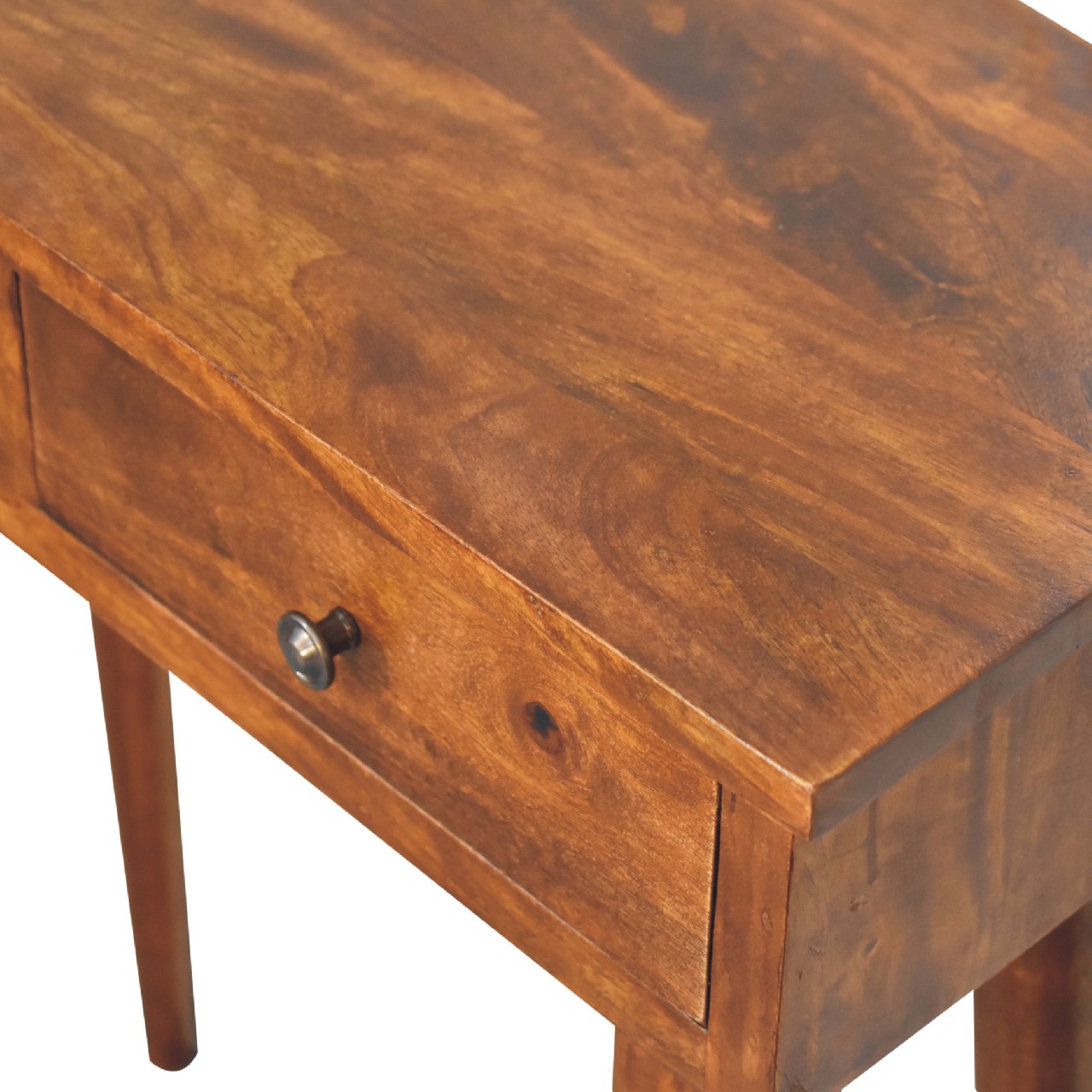 Solid mango wood Mini Chestnut Hallway Console 2 Drawers, Brown