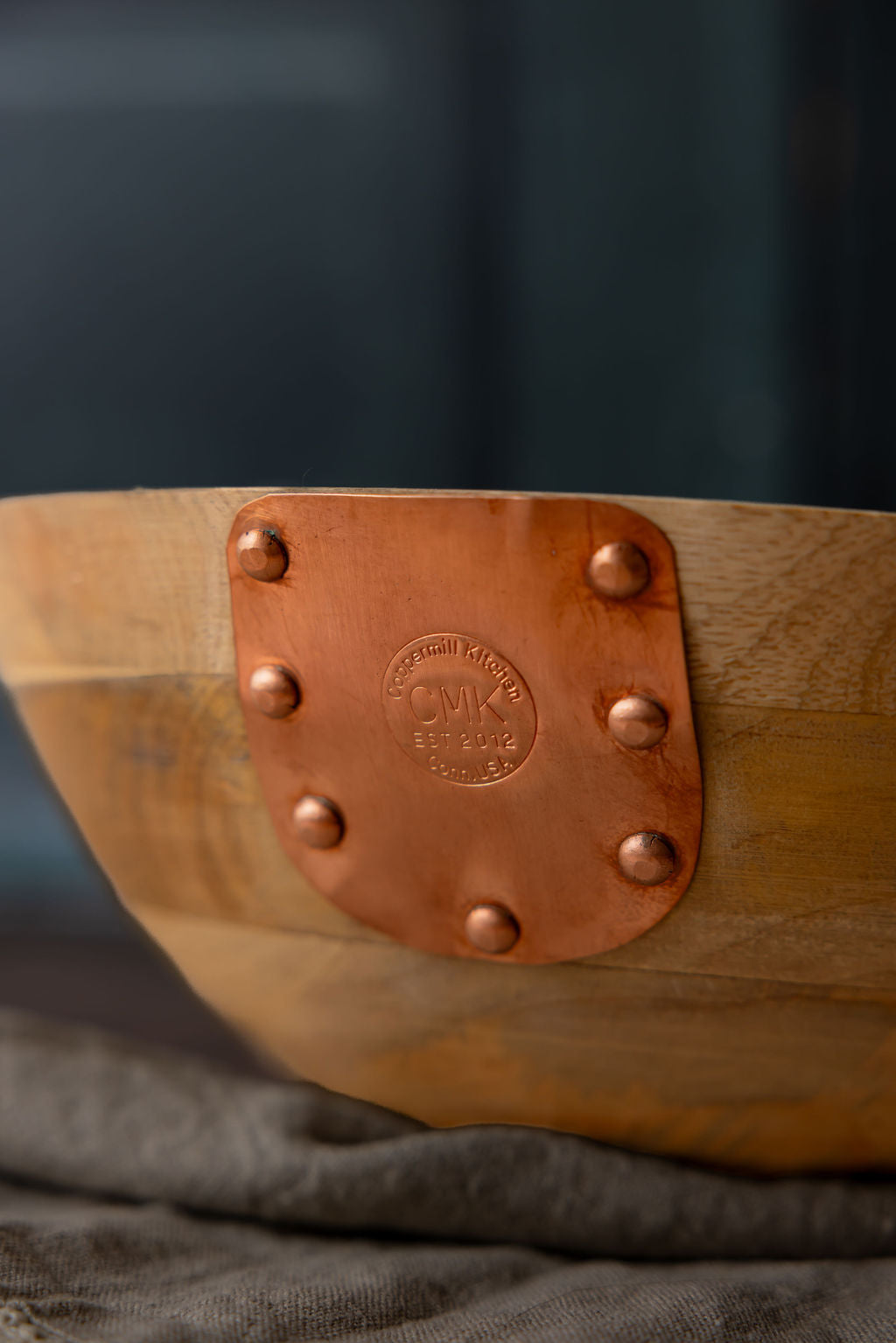 Vintage Inspired Wooden Serving Bowl with Handmade Copper Details