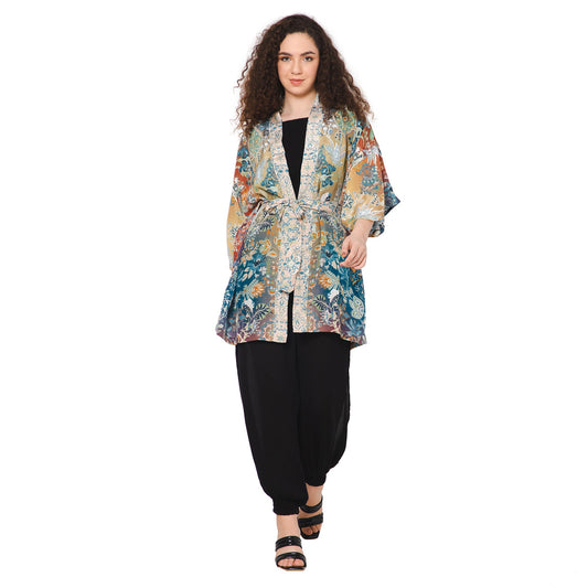 Joyful Kimono with Self-Tie Sash - Cider Olive