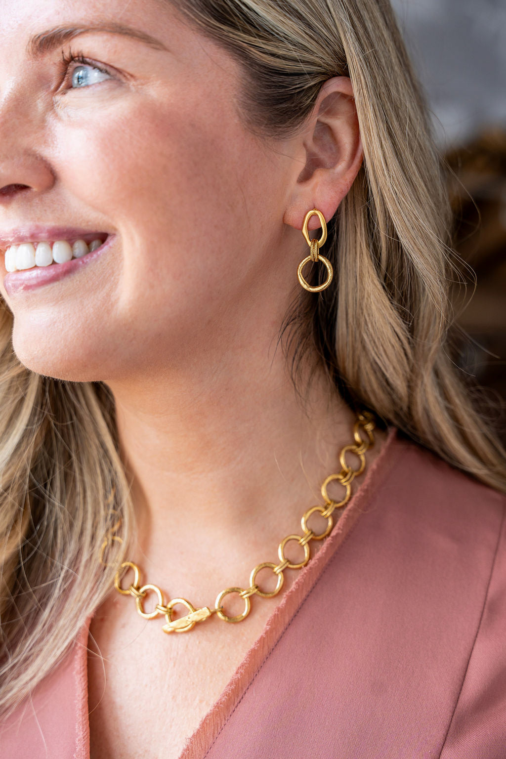 Gold Sculpted Circle Drop Earrings