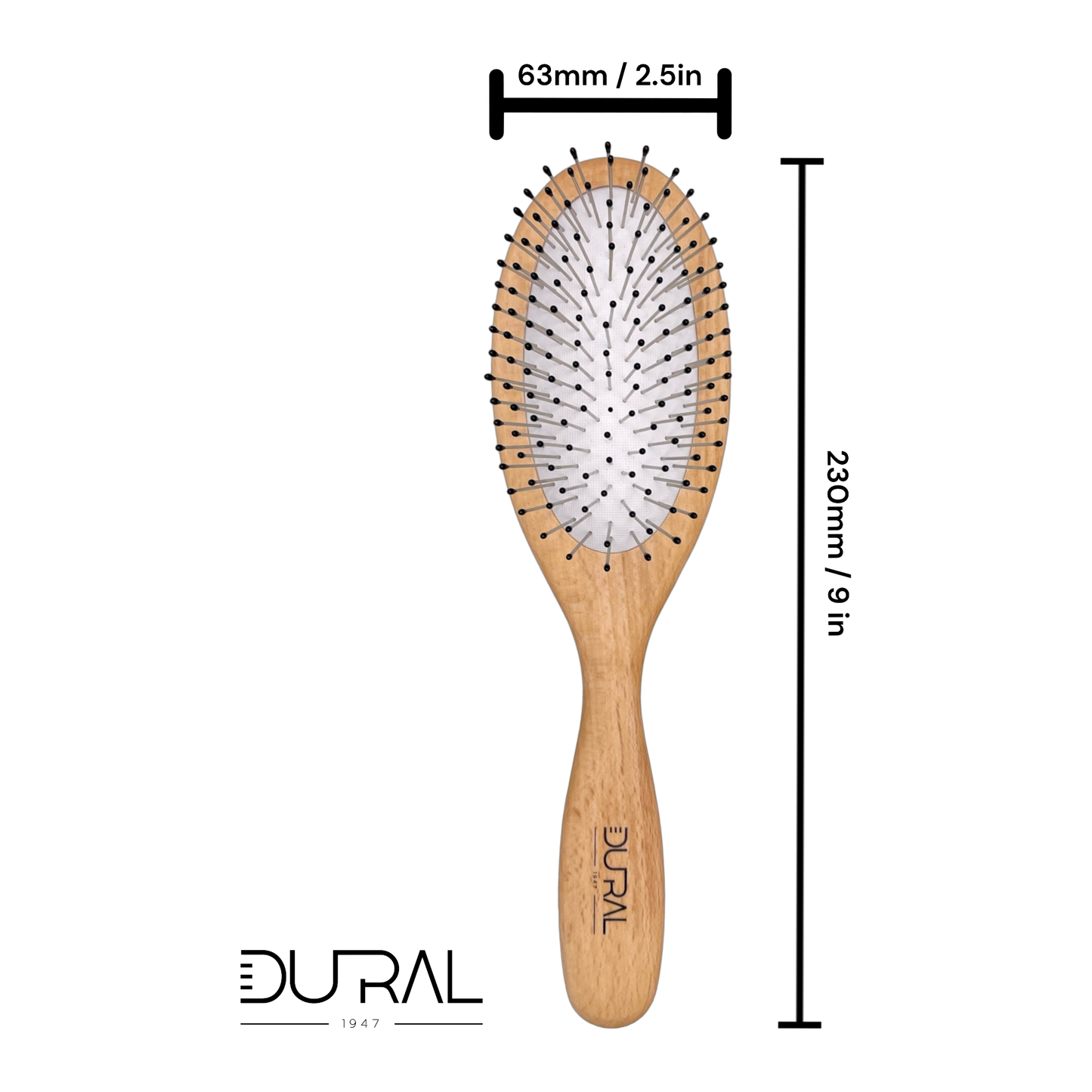 Dural Rubber Cushion Beech Wood Hair Brush, Steel Pins with Ball Tips
