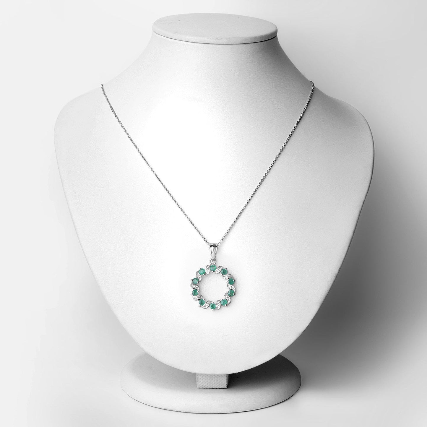 1.10 Carat Genuine Emerald and White Topaz .925 Sterling Silver Pendant