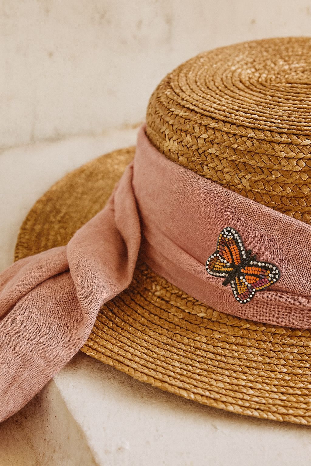 Bala Mani Beaded Butterfly Brooch Pin - Handmade