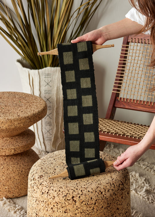 Process Bogolan Wall Totem in Black with Grey Squares