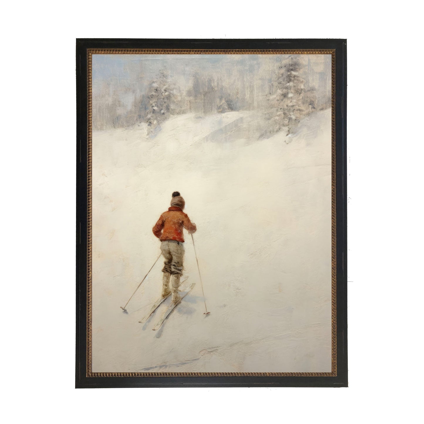 Vintage oil painting of Boy skiing