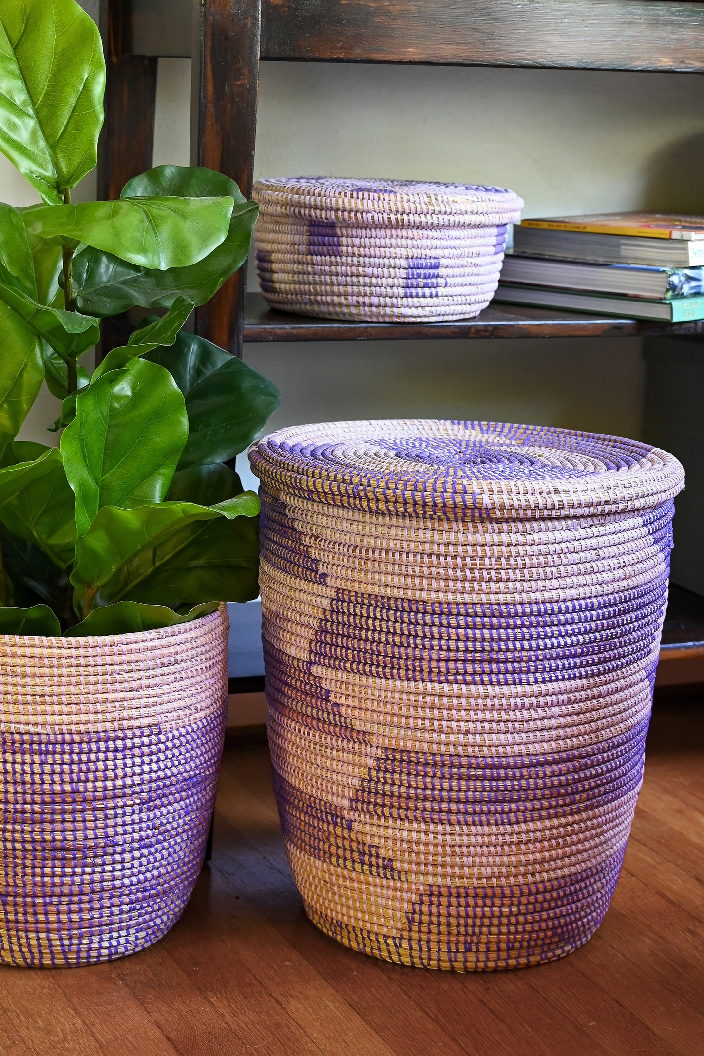 Lavender & Purple Herringbone Flat Lid Hamper Basket