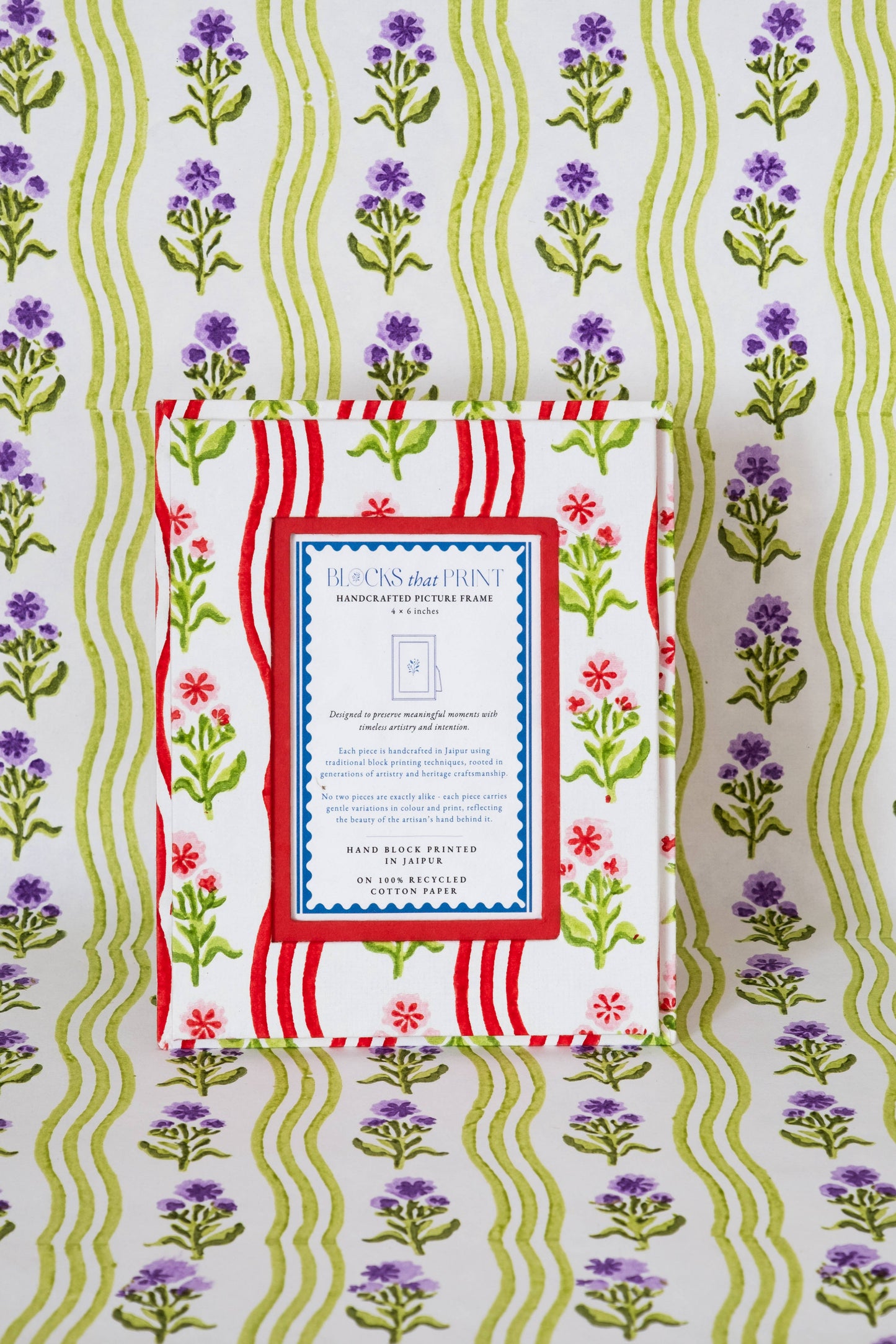 Medium Block Print Photo Frame (4 x 6) - Holly & Berry
