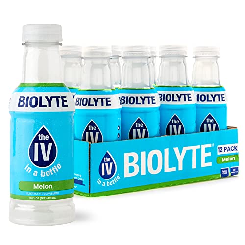 Biolyte Electrolyte Drink, Melon 12 Pack IV Liquid Bottle For Dehydration Hydration Supplement Drink With B Vitamins Amino Acid Energy Drinks Keto-Friendly Natural Low Sugar