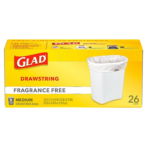 Glad Medium Garbage Bags, White, 8 Gallon, 26-Ct