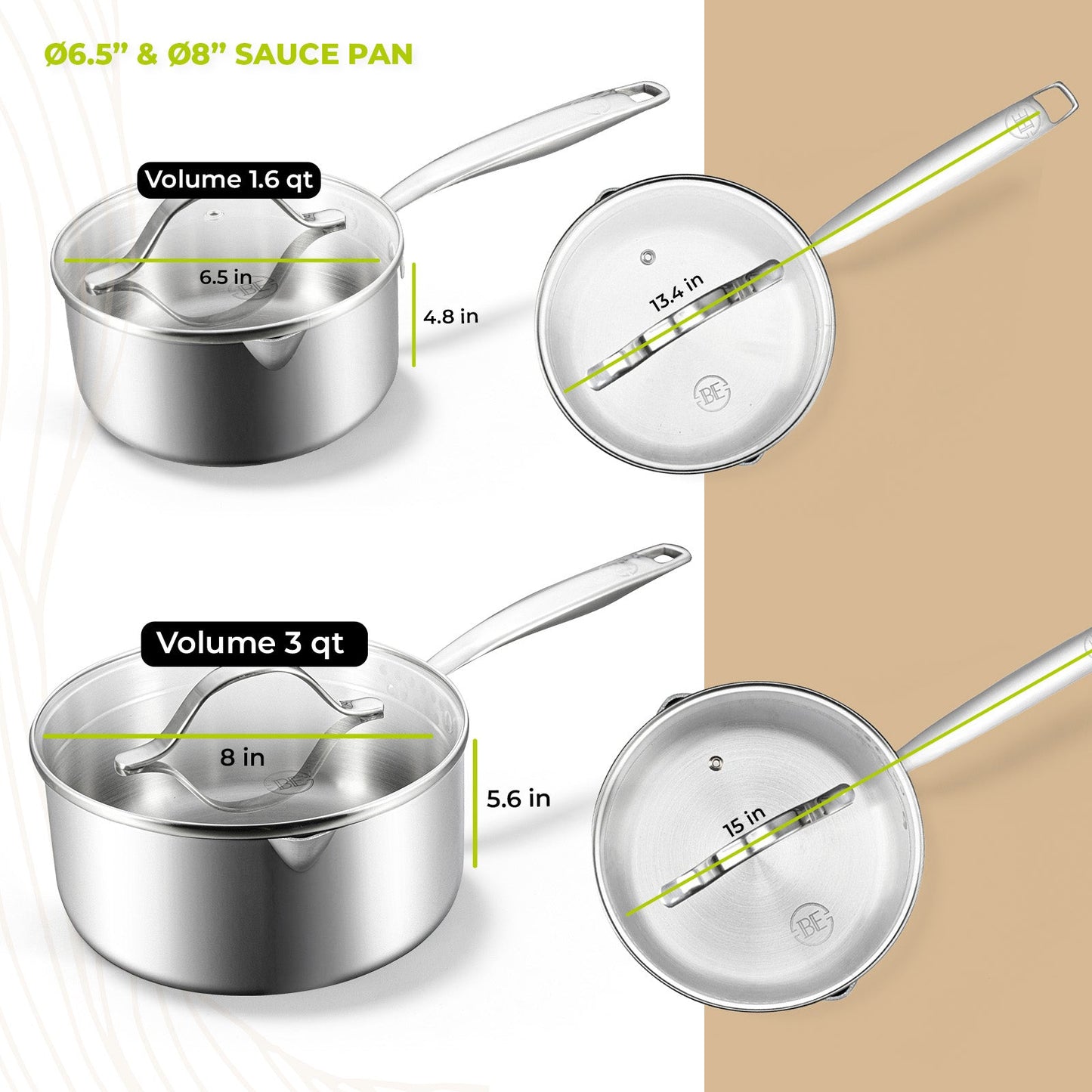 BE | LIVING - Essential Series - 12 pcs Cookware Set - Triply Stainless Steel