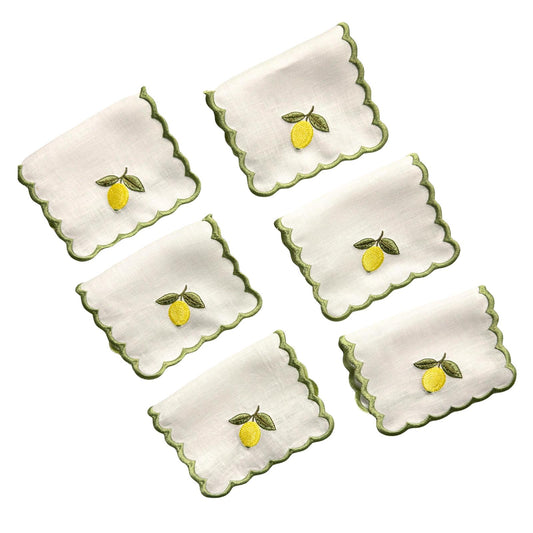 Embroidered Lemon Cocktail Napkin (Set of 6)