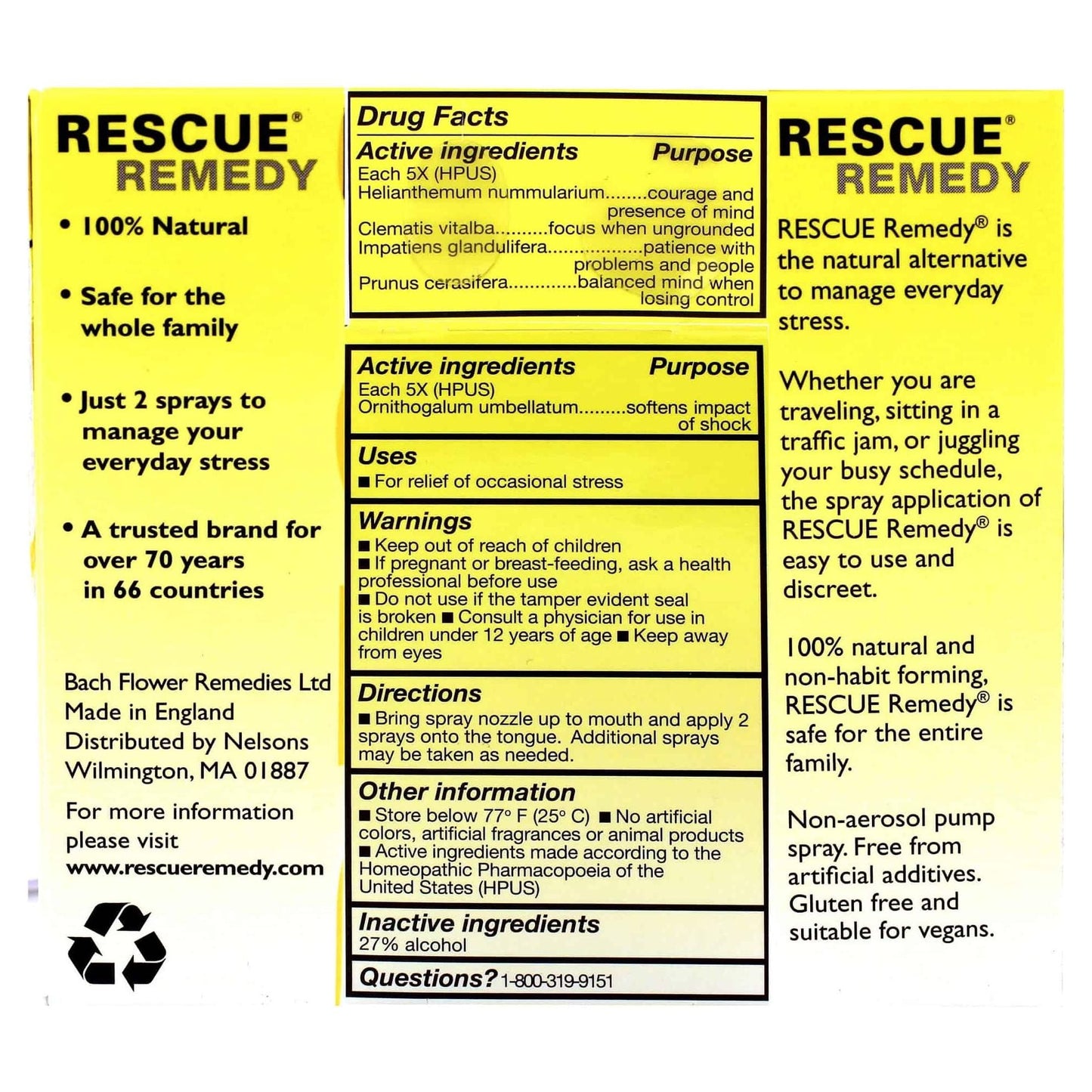 Bach Flower Rescue Remedy Spray - Natural Stress Relief 20 ml